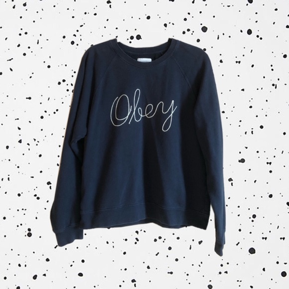 Obey embroidered navy blue sweatshirt - Picture 1 of 2